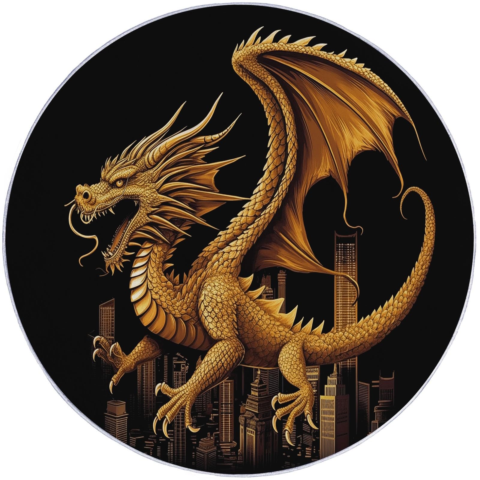 Tapis de jeu rond 150 cm or résistant et facile d'entretien Dragon