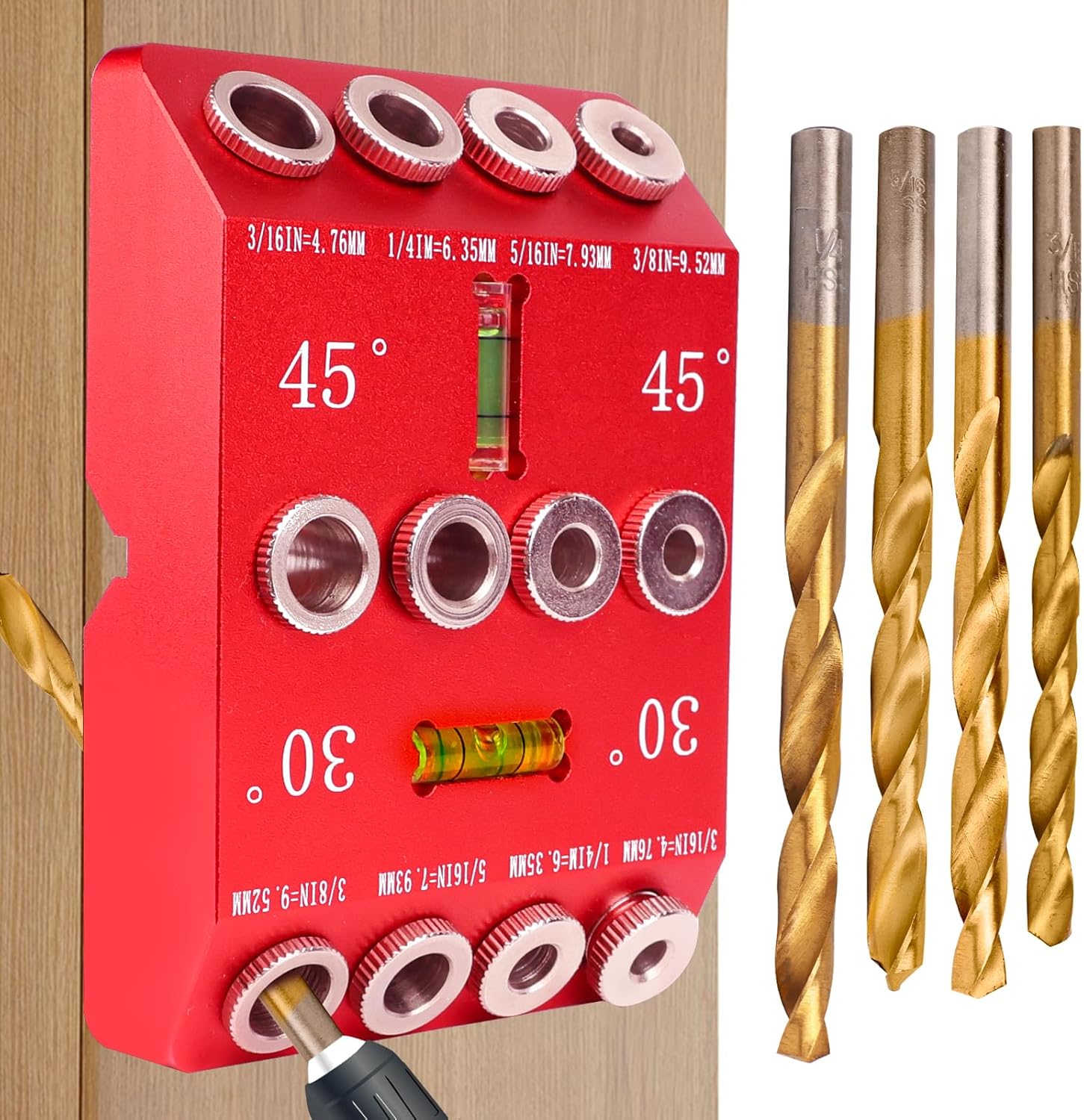 DIRAEEN 30 45 90 Angle Drill Guide Jig with 4 Drill BitsPortable Drill