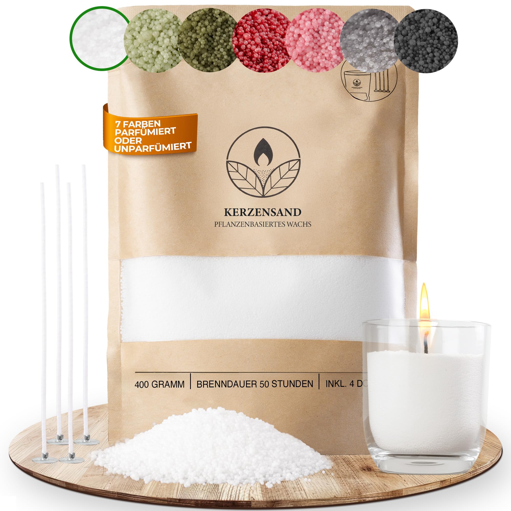 comforder Kerzensand mit Dochten, Wachsgranulat, Kerzen selber Machen Set, Pearled Candle, 400g Kerzenwachs Perlen + 4 Kerzendochte (Weiß)