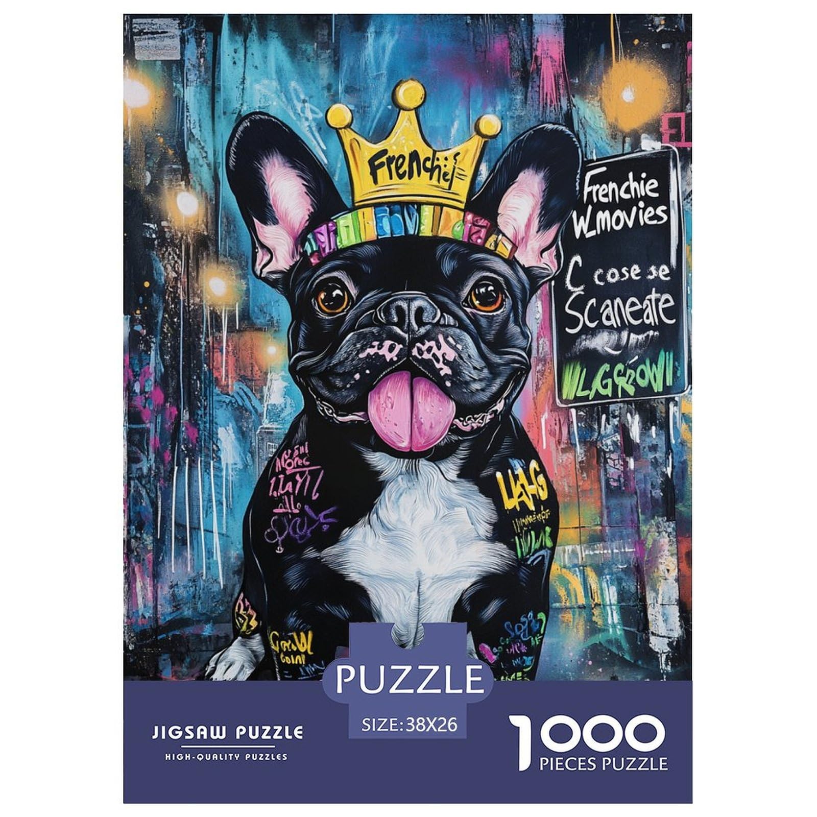 French Bulldog Jigsaw Puzzles 1000 Pieces Challenge Toy for Adults,Street Art Style Impossible Jigsaw Puzzles 1000 Pieces Educational Games Home Decoration 38x26cm/1000pcs — image 1