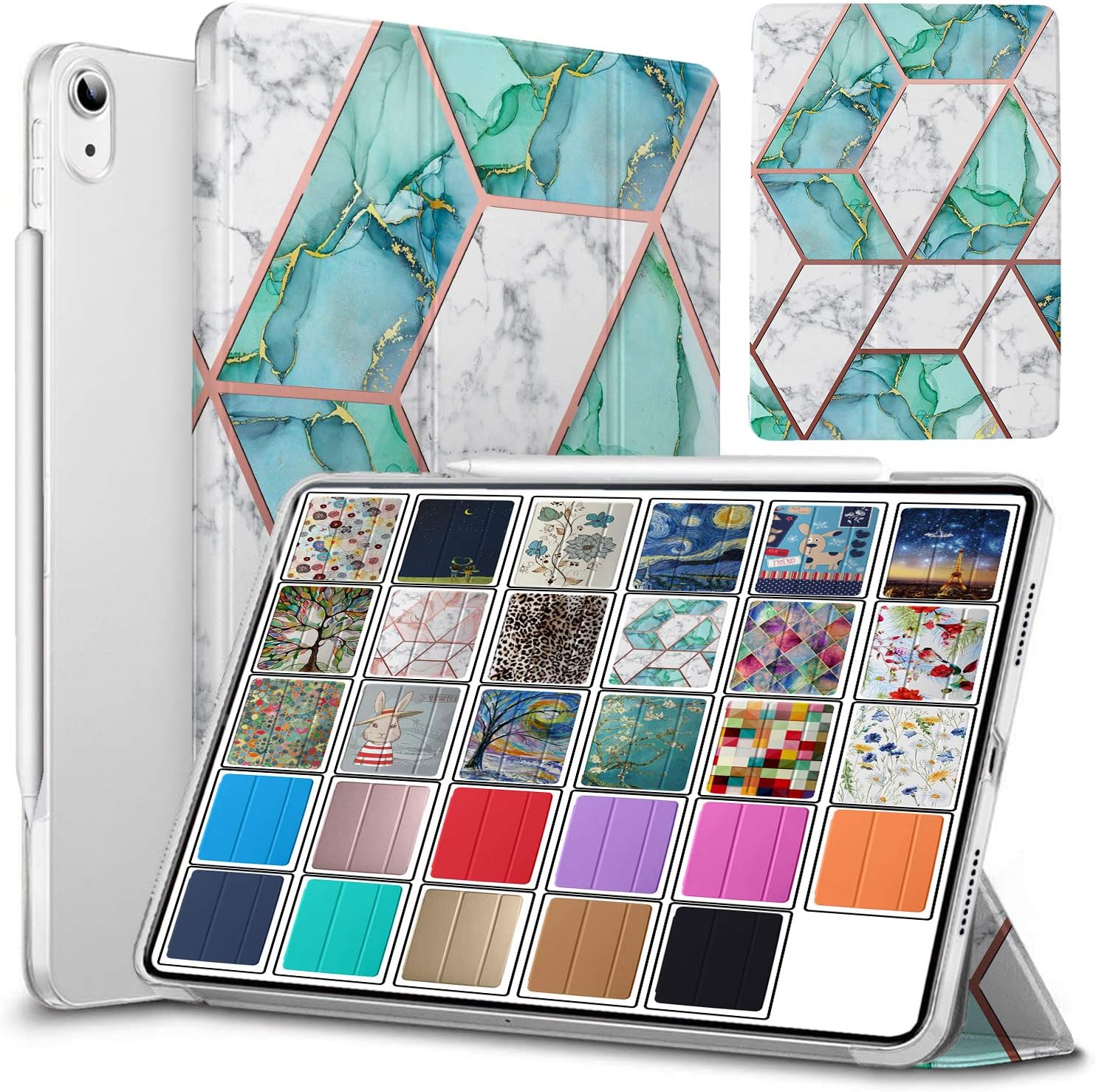 DuraSafe Cases for iPad Air 6th Air 11 2024 Air 5th 2022 Air 4th 2020 Gen [iPad Air 6/5 / 4/11 ] A2588 A2316 MM6R3LL/A MM6T3LL/A MYHX2LL/A MYJ22LL/A Printed Lightweight PC Clear - Marble Green