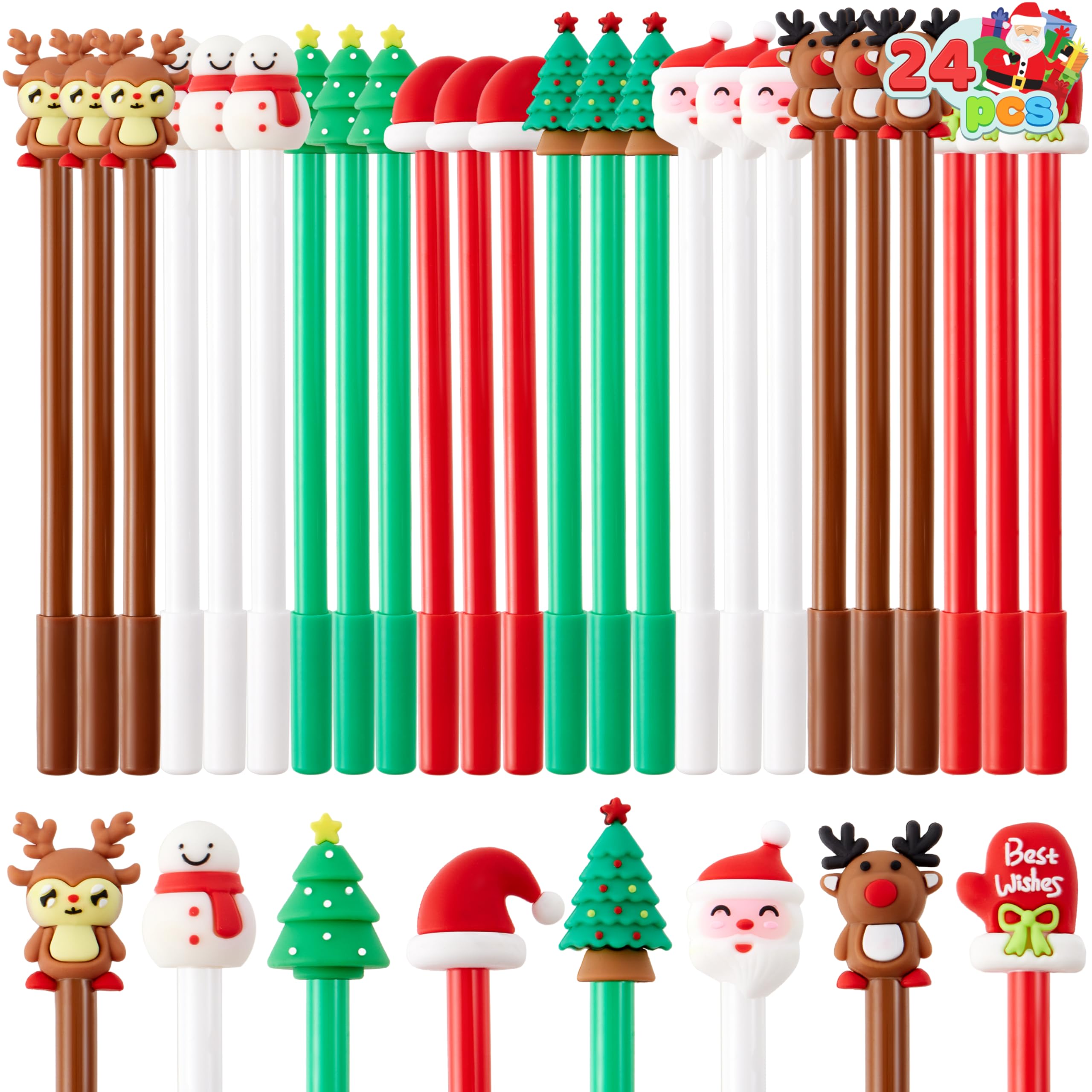 JOYIN 24 PCS Christmas Fun Pens Bulk, Xmas Gel Pens for Kids Gifts, Christmas Stationery Supplies School Party Favors, Kids Pens Classroom Favor Carnival Prize Stocking Stuffers