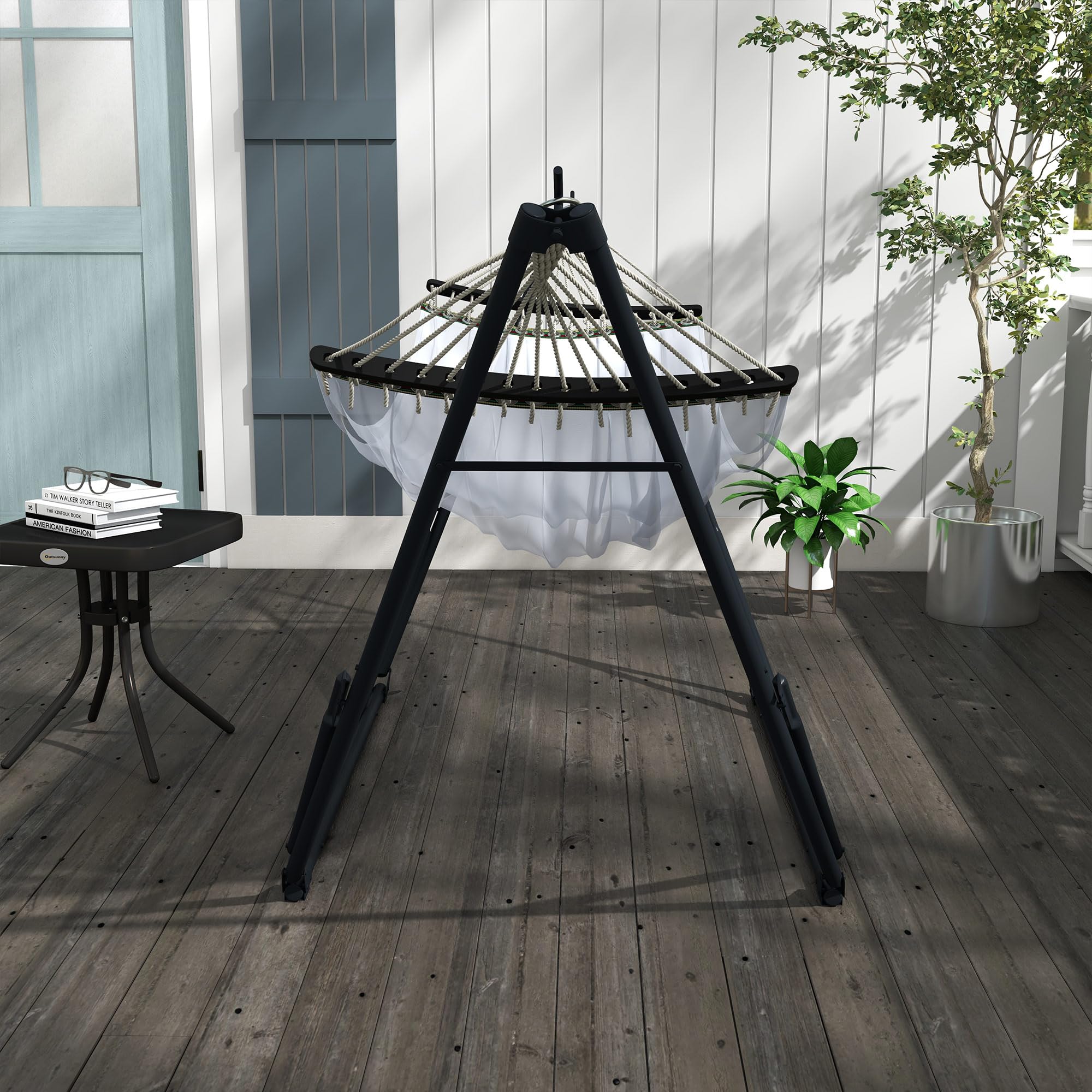 Outsunny Hängemattengestell, Hängestuhlgestell, Hängemattenständer mit Hängematte, Tragetasche, bis 120 kg Belastbar, Stahl, 263 x 89 x 100 cm, Schwarz