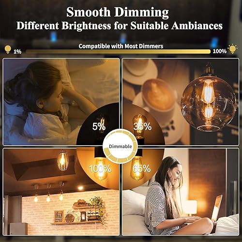 Miniatura 5 de DiCUNO ST64 Edison Bombilla LED equivalente a 60 W, 6 W, ámbar blanco 2200 K, regulable, bombillas LED vintage, 600 lúmenes, base media E26 con