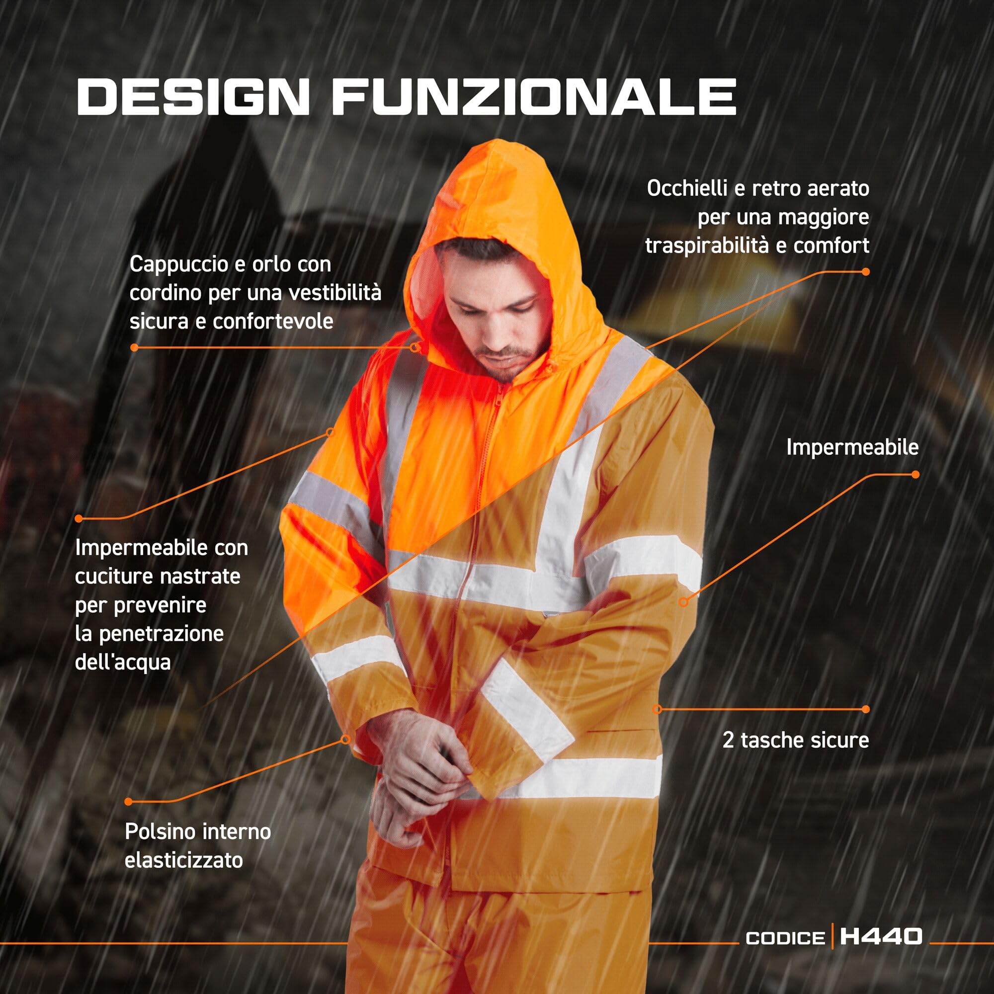 Portwest H440 Giacca da Pioggia Impermeabile Leggera per Uomo Con Cappuccio | Giallo, XL, EN ISO 20471 Classe 3, Polsino Interno Elasticizzato, Due Tasche Inferiori, Banda Riflettente, Cuciture Nastrate
