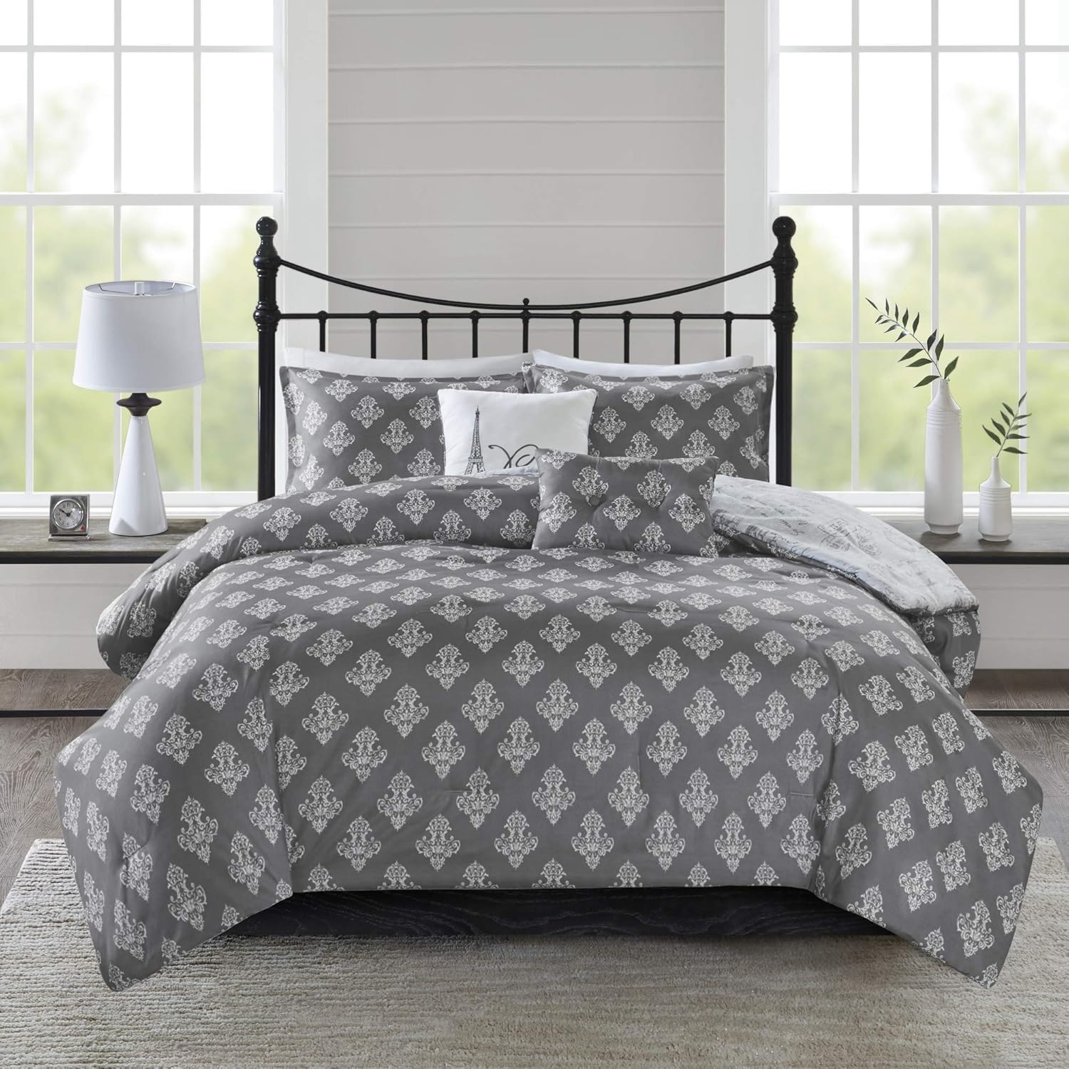 Lowest Price 510 DESIGN Marseille 5-Piece Reversible Paris Printed Comforter Set Gray/Charcoal Full/Queen Buy 1 get 1 510 DESIGN Marseille 5-Piece Reversible Paris Printed Comforter Set Gray/Charcoal Full/Queen