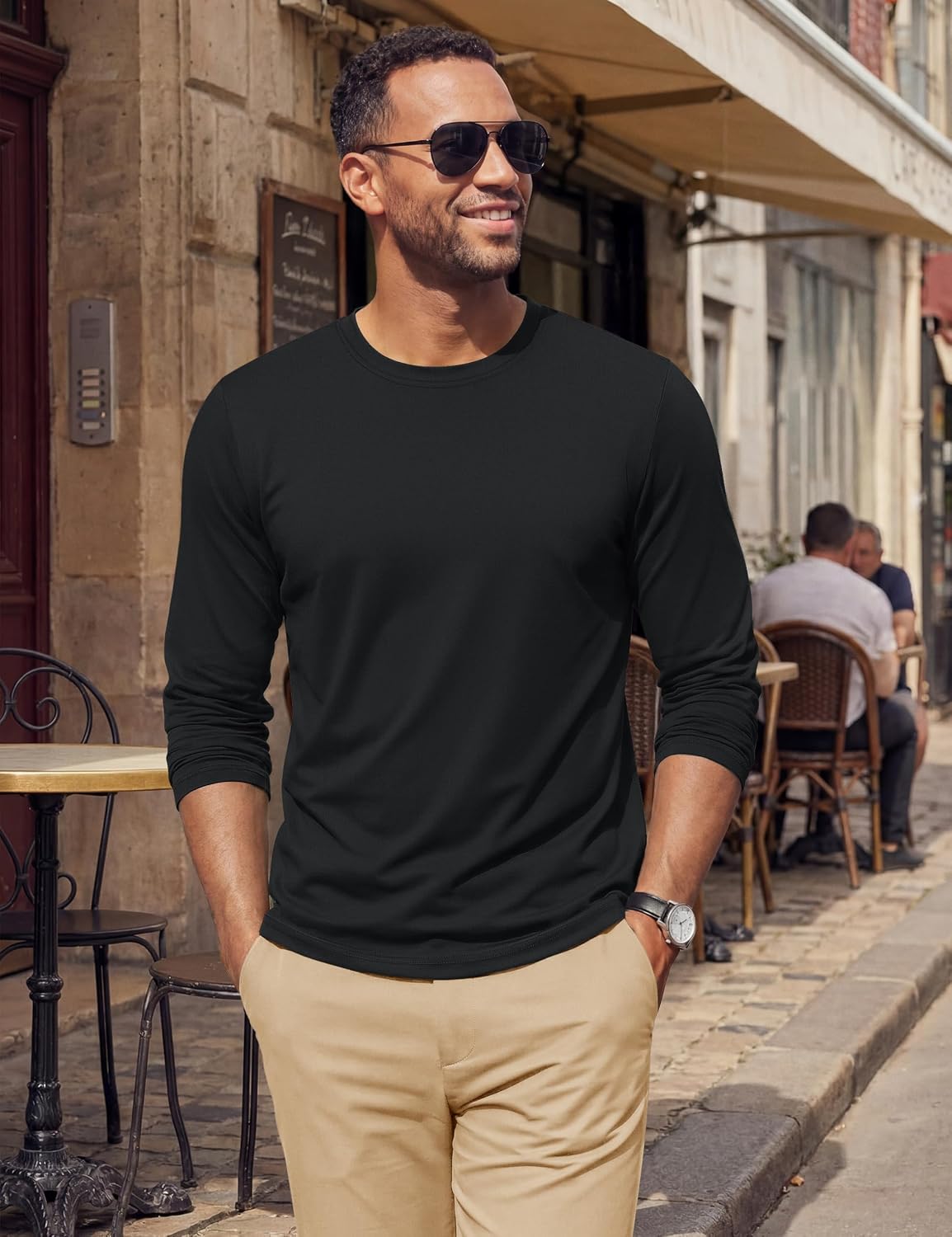 Cotrasen Mens Long Sleeve Tee Shirts Cotton Crew Neck Moisture Wicking Soft Casual Basic T-Shirts
