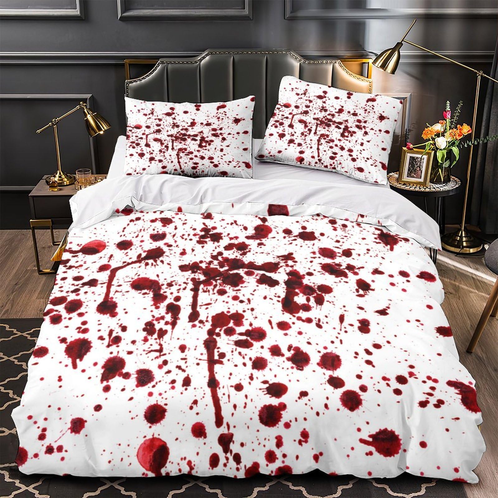 Blood_splatter Duvet Cover 3D Print Anti-allergic 3 Piece Bed Linen Hidden Zipper horror_art_style Comforter Cover Premium Ultra Soft for Adults Teens Women Kids Children Girls Single（140x200cm）