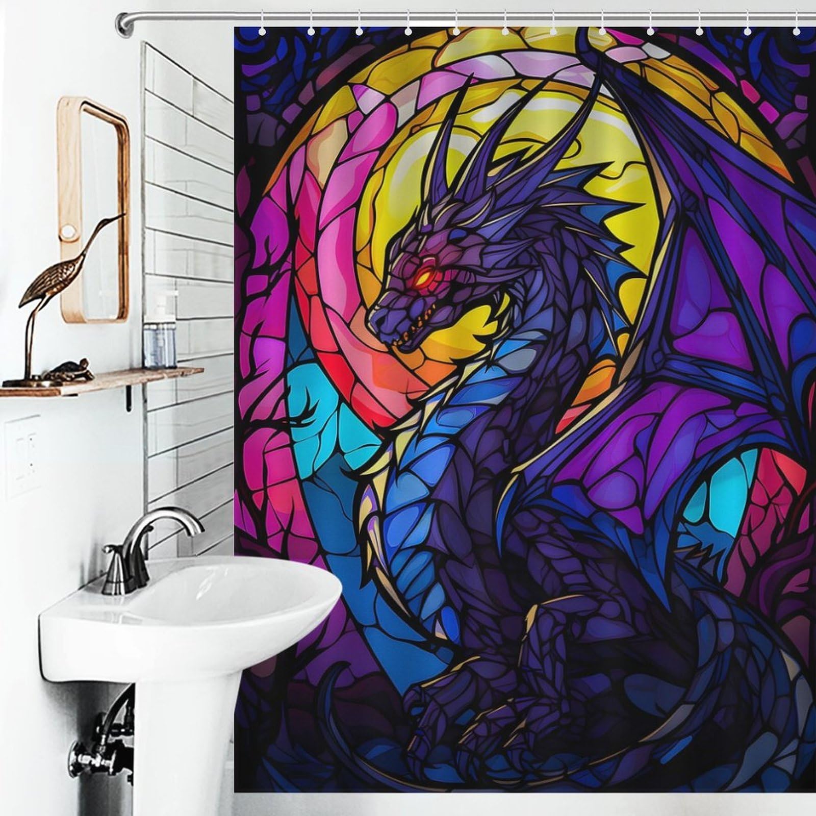 Rideau de douche polyester épais abstrait dragon pour salle de bain
