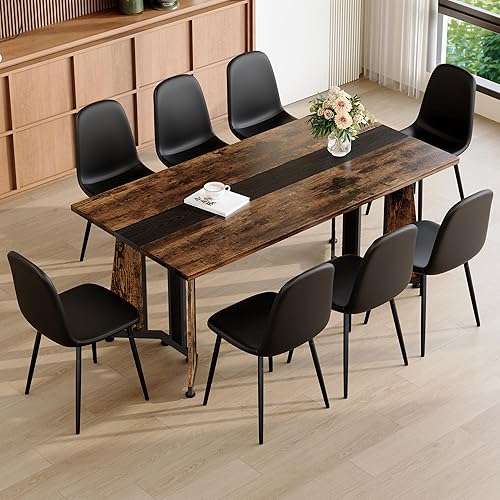 Miniatura 18 de Juego de mesa de comedor para 6, mesa de comedor de mármol blanco de 71 pulgadas con amplio espacio para las piernas y sillas de comedor de cuero