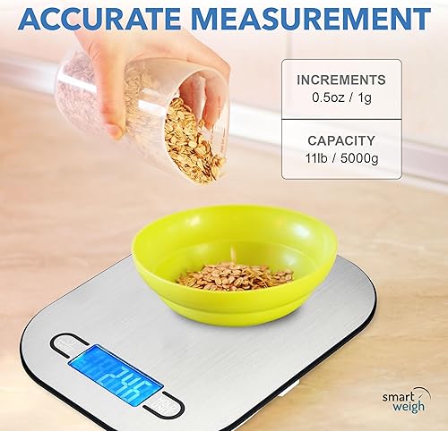 Miniatura 3 de Smart Weigh Báscula digital de cocina de acero inoxidable para cocinar, pérdida de peso, seguimiento de calorías, hornear, control de porciones de