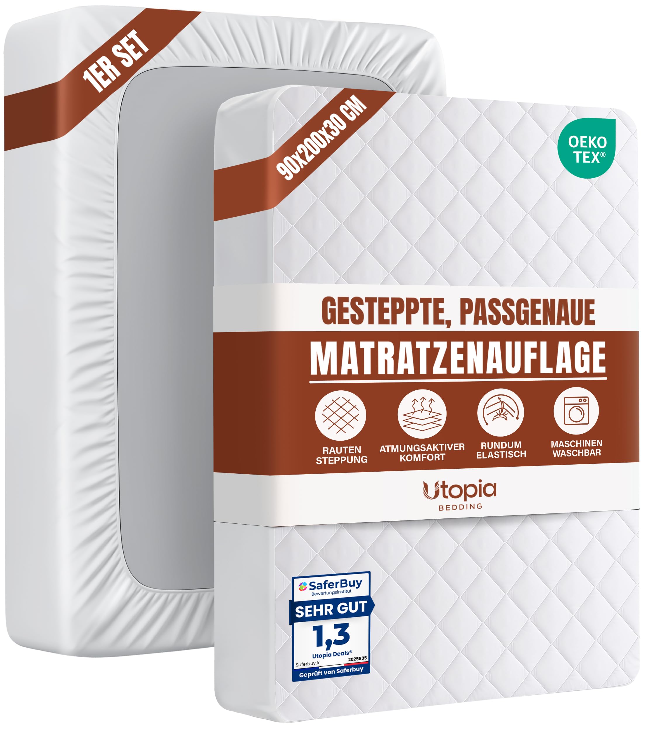 Utopia Bedding Gesteppter Matratzenschoner, Spannmatratzenauflage, Tiefe Tasche Matratzenbezug dehnt Sich 30 bis 38 cm
