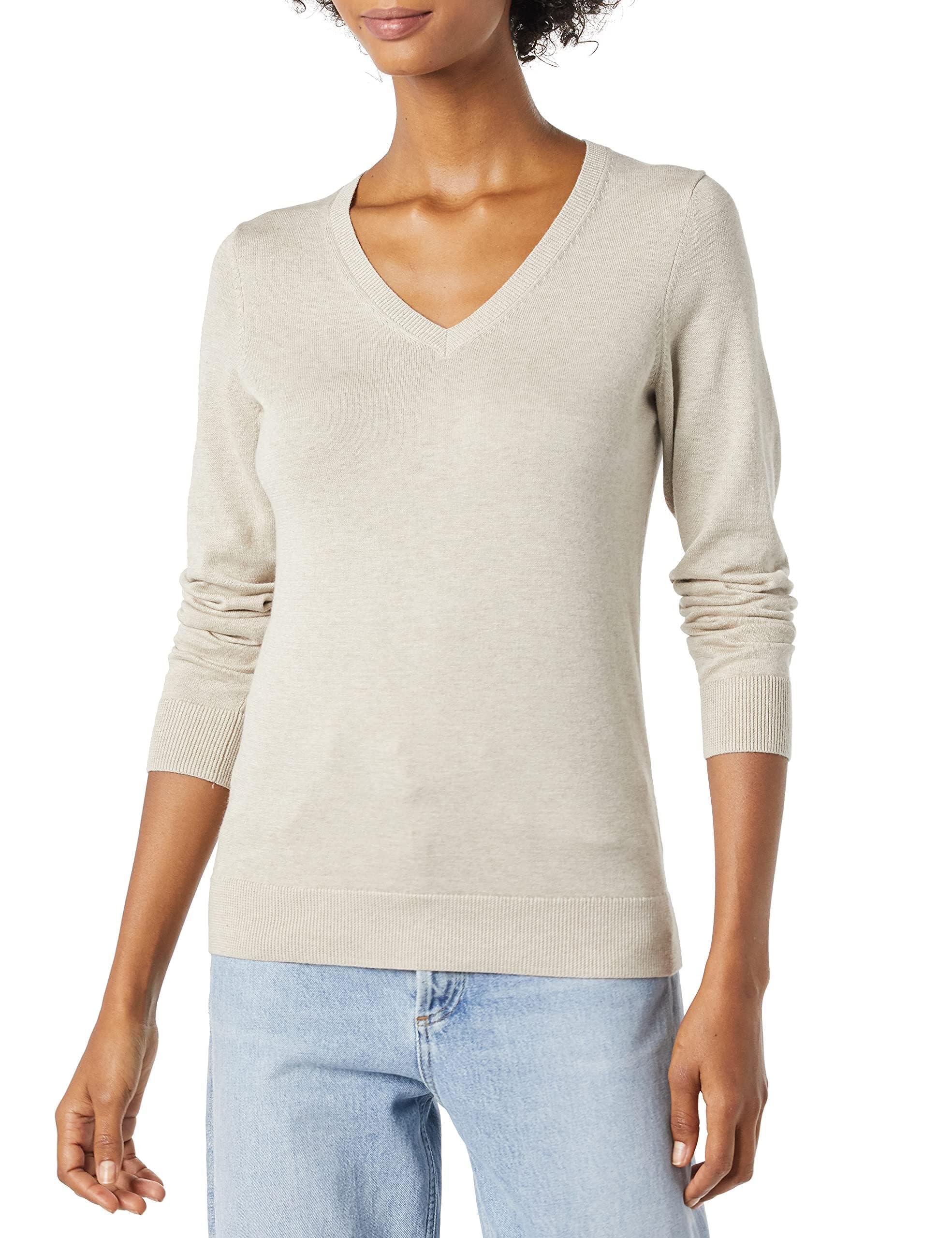 Amazon Essentials Women's Classic-Fit Lightweight Long-Sleeve V-Neck Sweater (Available in Plus Size), Oatmeal Heather, Medium