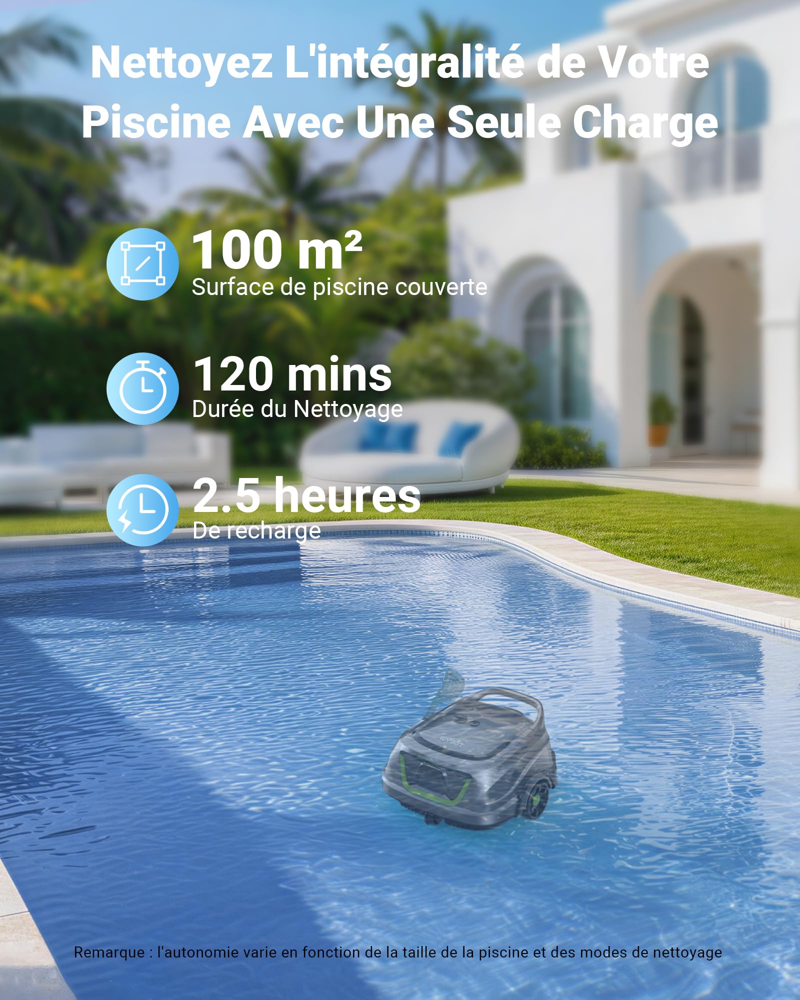 WYBOT A1/OS2010 Robot Piscine sans Fil pour Piscines Hors-Sol, Aspirateur Automatique, Robot Piscine 120 Min Autonomie, Double Filtration, LED, Charge 2.5h, 4 Modes,Vert Sauge