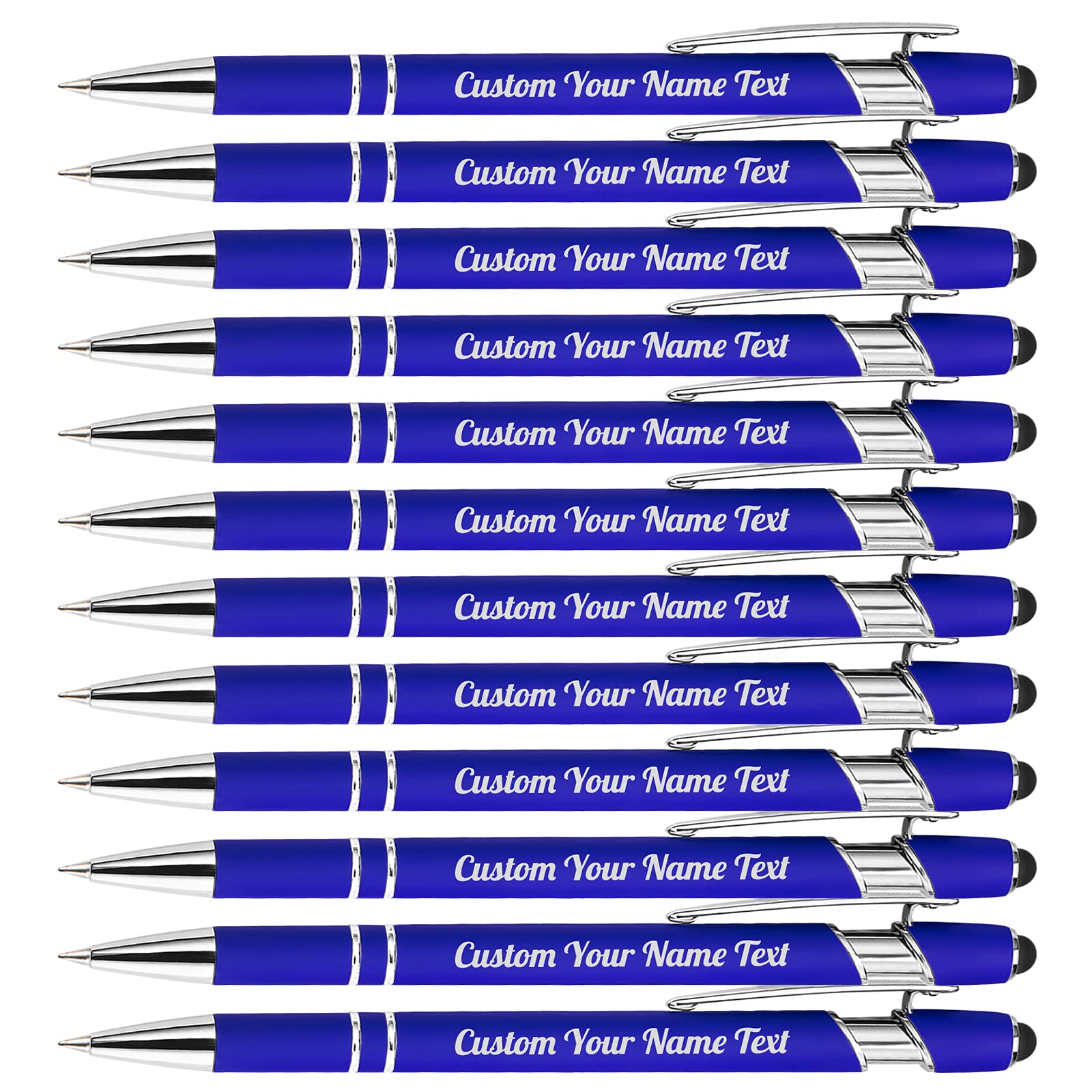 12PCS Personalised Pens Bulk with Name Free Engraving,Custom Ballpoint Pens with Stylus,Engraved Text Message Logo,Customised Gifts for Business,Graduation,Wedding,Birthday,Christmas-Black Ink — image 1