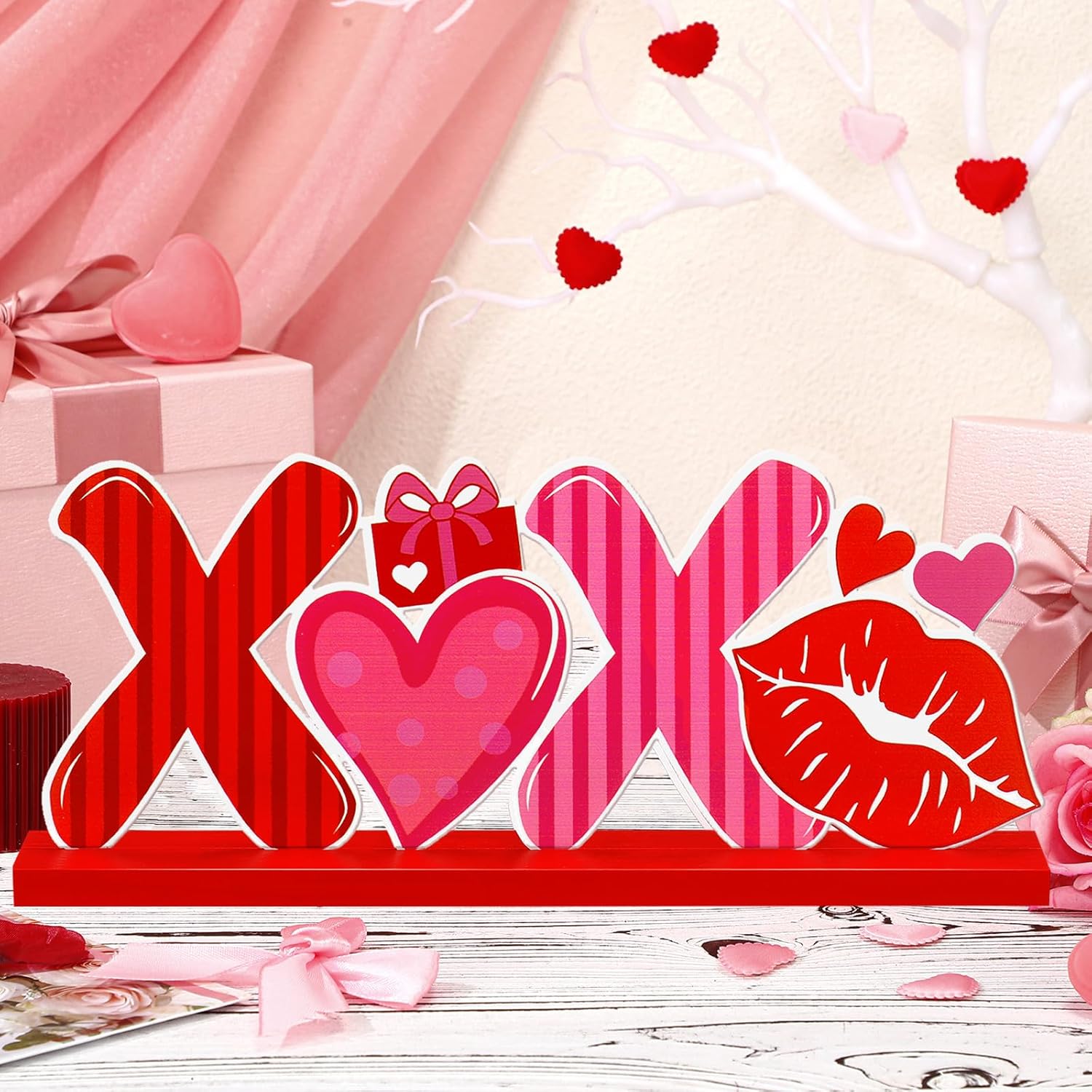 MiniInflat Valentine's Day Table Metal Sign Valentines Tabletop Centerpiece Be Mine Gnome Heart Decor Red Pink Valentine Tiered Tray Decor for Home Office Mantel Shelf Desk Galentines Gifts