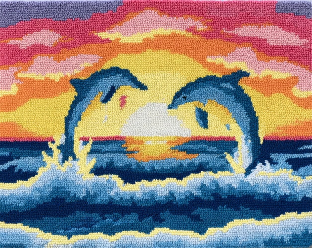 FWRTYCB Latch Hook Rug Kits,Dolphins Leaping at sea