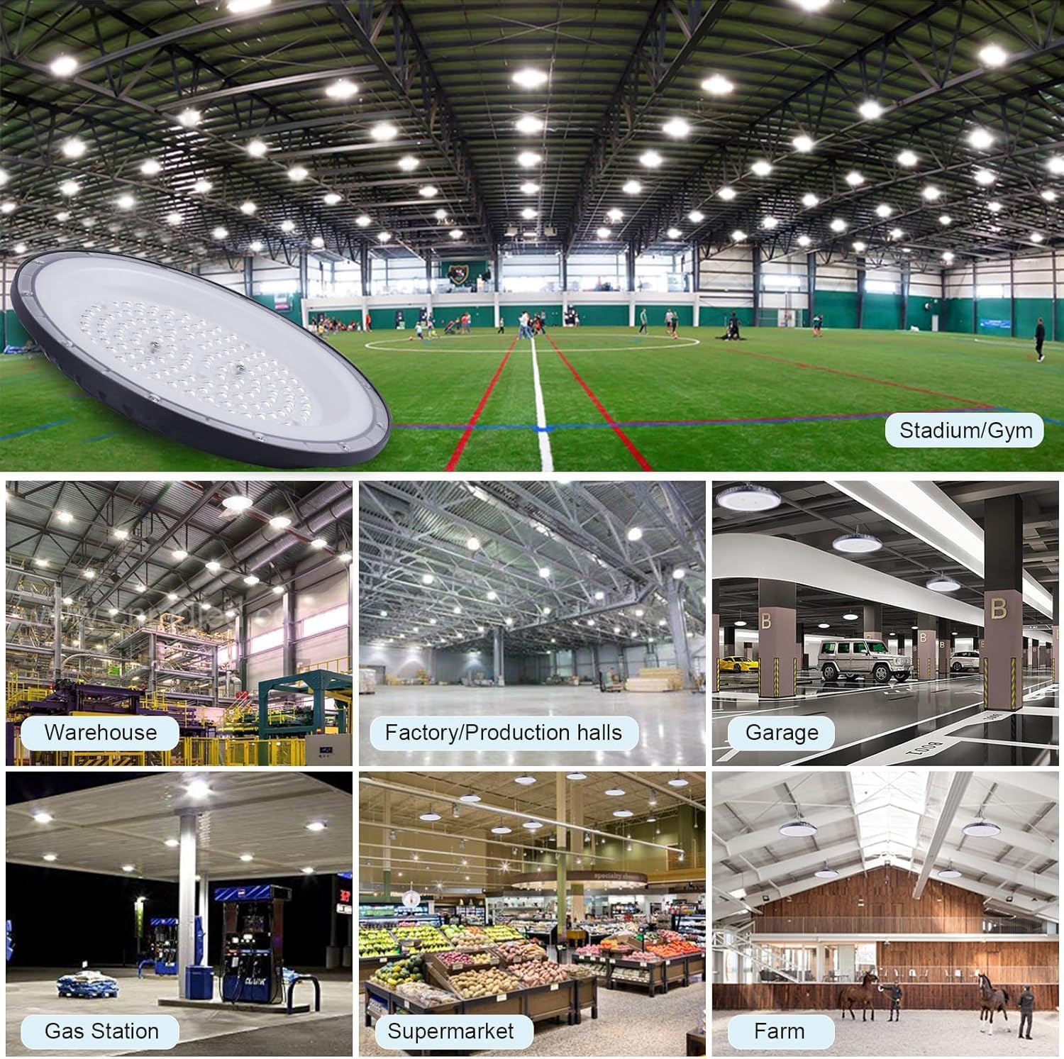 Campana LED Industrial UFO 100W, 6000K-6500K Blanco Frío, IP65 Impermeable, Foco LED de Alta Bahía para Nave Industrial, Taller, Almacén, Garaje, Fábrica y Área Comercial