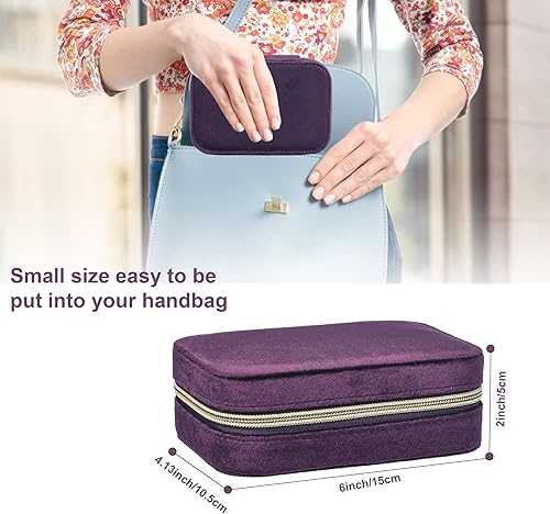 Miniatura 2 de Dajasan Mini estuche de joyería de viaje, pequeña caja organizadora de joyas de viaje, caja de regalo de joyería de terciopelo para mujeres y niñas