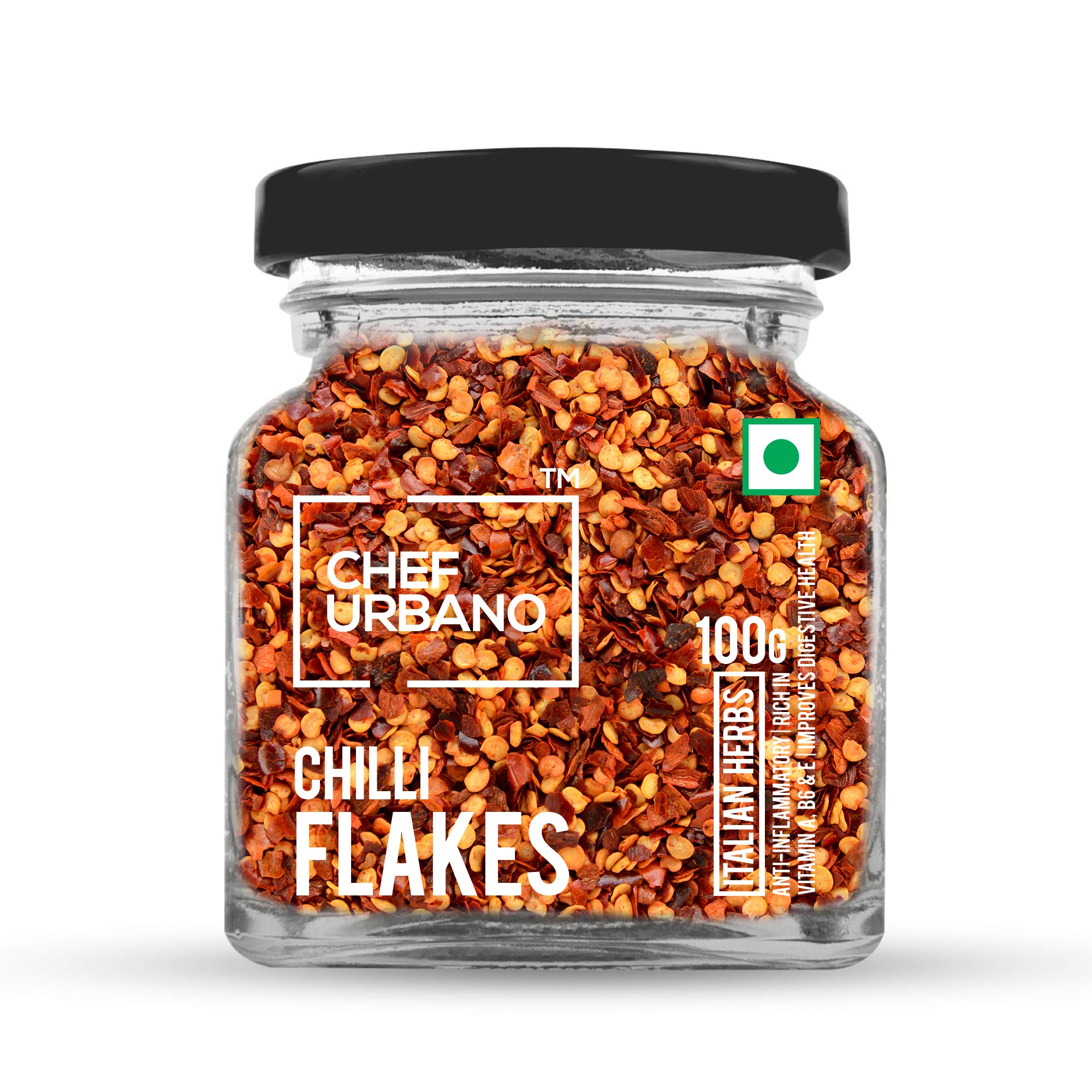 Chilli Flakes 100 g | Natural | Dried Red Chilly | Aromatic Spicy Dried Pizza / Pasta Seasoning | Premium Herbs and Spices | Glass Bottle