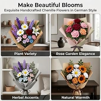 Pipe Cleaners for Craft Flowers, 800Pcs DIY Flower Making Kit - 30cm Chenille Stems 16 Colours with Floral Wire, Tape & Stamens, Arts and Craft Supplies for Kids & Adults, Creative Handmade Gift