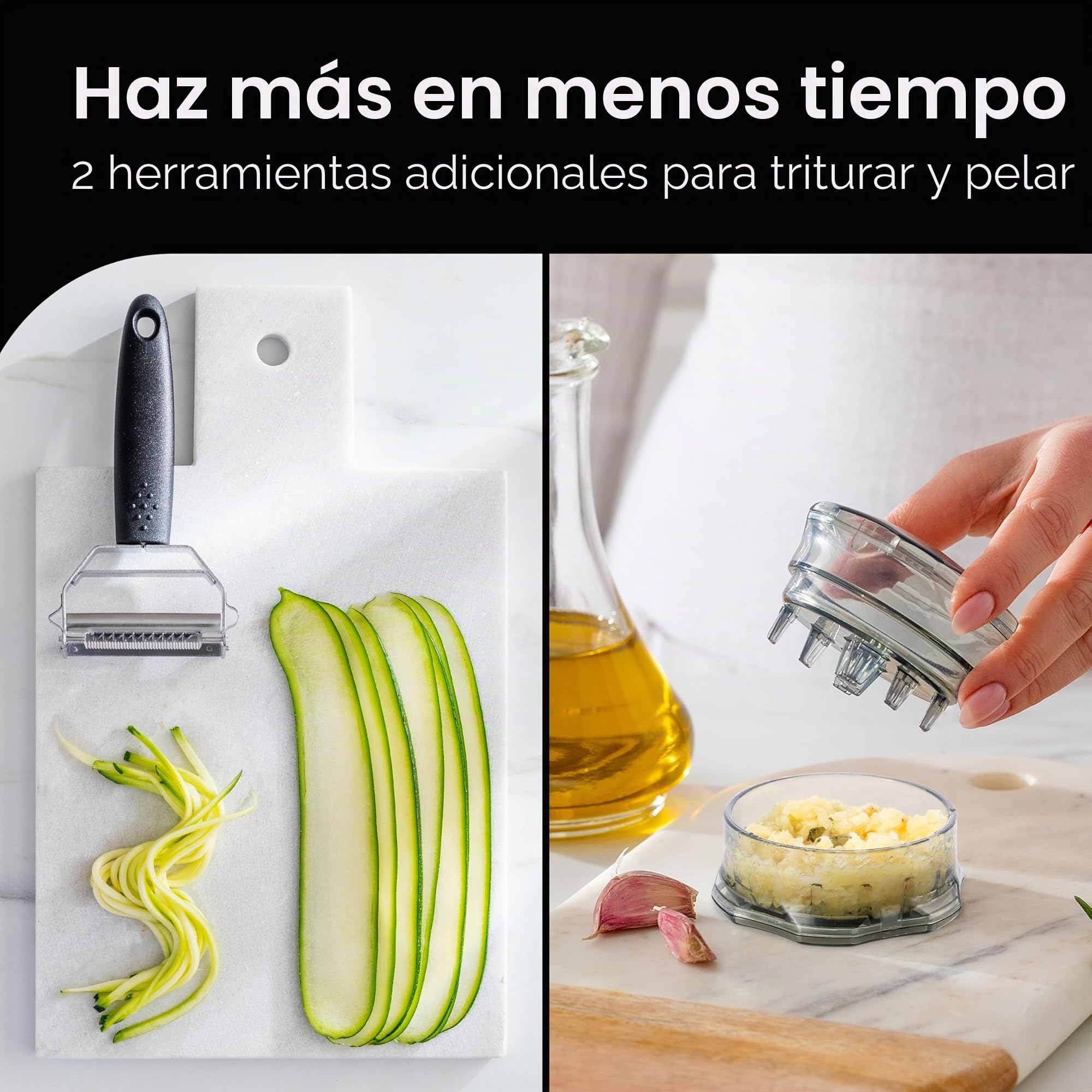 Rallador de queso con triturador de ajo, rallador de verduras con 3 cuchillas de acero inoxidable, ralladores para cocina, ralladores de queso con asa, herramienta picadora de ajo y pelador de