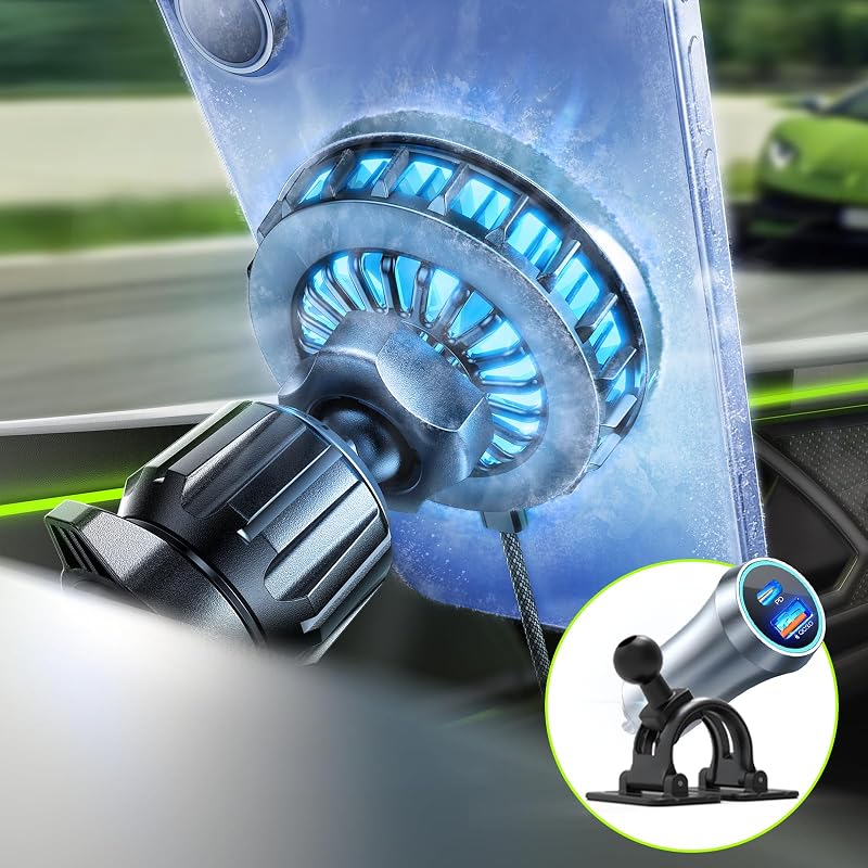 LISEN Qi2.2 25W MagSafe Car Mount Charger, TEC Cooling for iPhone 12‑17 | 360° Dashborad & Vent Magsafe Car Charger for Your Car Accessories, Only for iPhone car charger 17 16 15 14 13 12