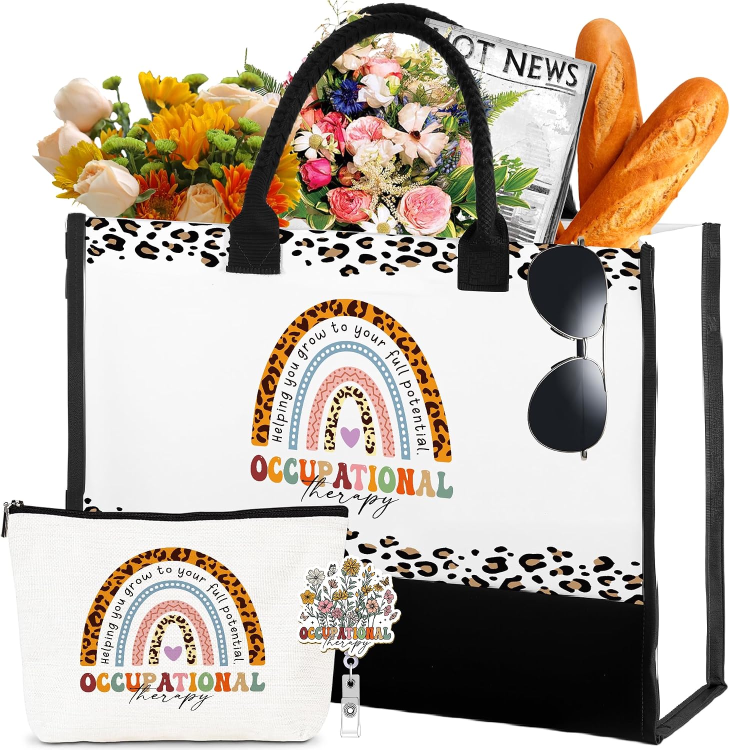 Occupational Physical Therapist Gifts Physical Therapy PT OT Tote Bags for Women Makeup Bag Badge Reels