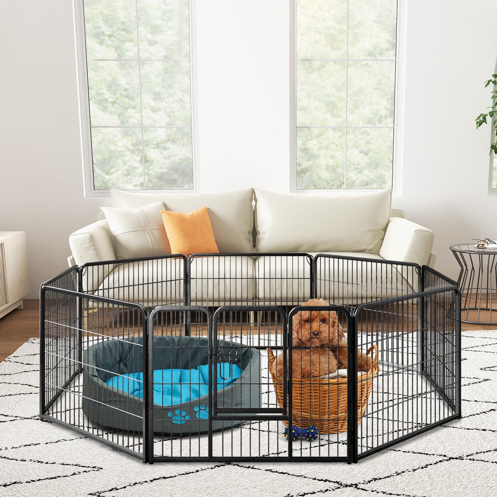 GOPLUS Parc pour Chien 8 Panneaux, Enclos Pliable pour Chien en Métal avec Porte verrouillable pour Intérieur pour Chiens, Chiot (80x60cm)