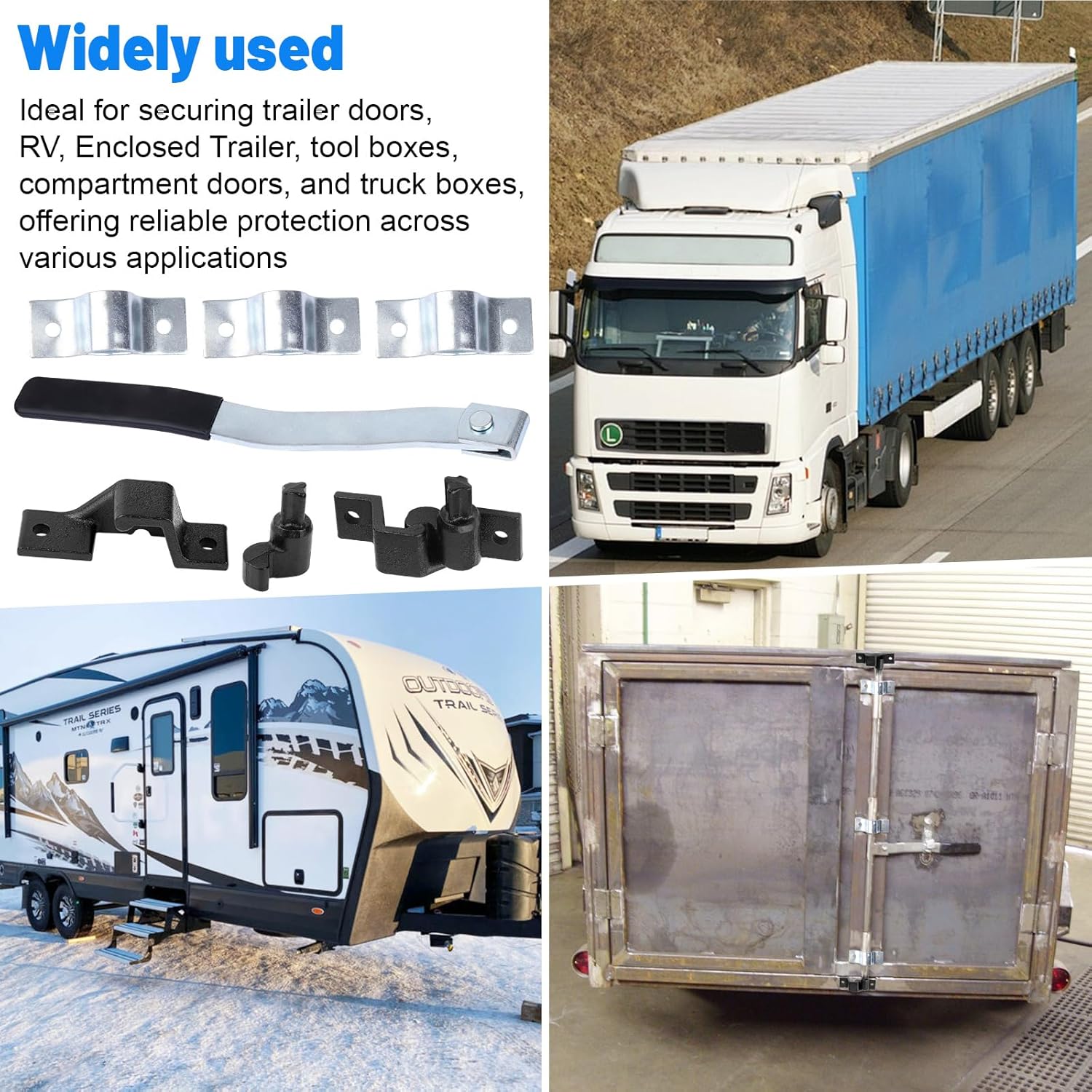 Trailer Cam Lever Door Lock Kit, Heavy Duty Lock Handle for Trailer, Cargo Trailer Double Door Keeper Top Left Bottom Right with Black Anti-Rust Coating - 1 Set