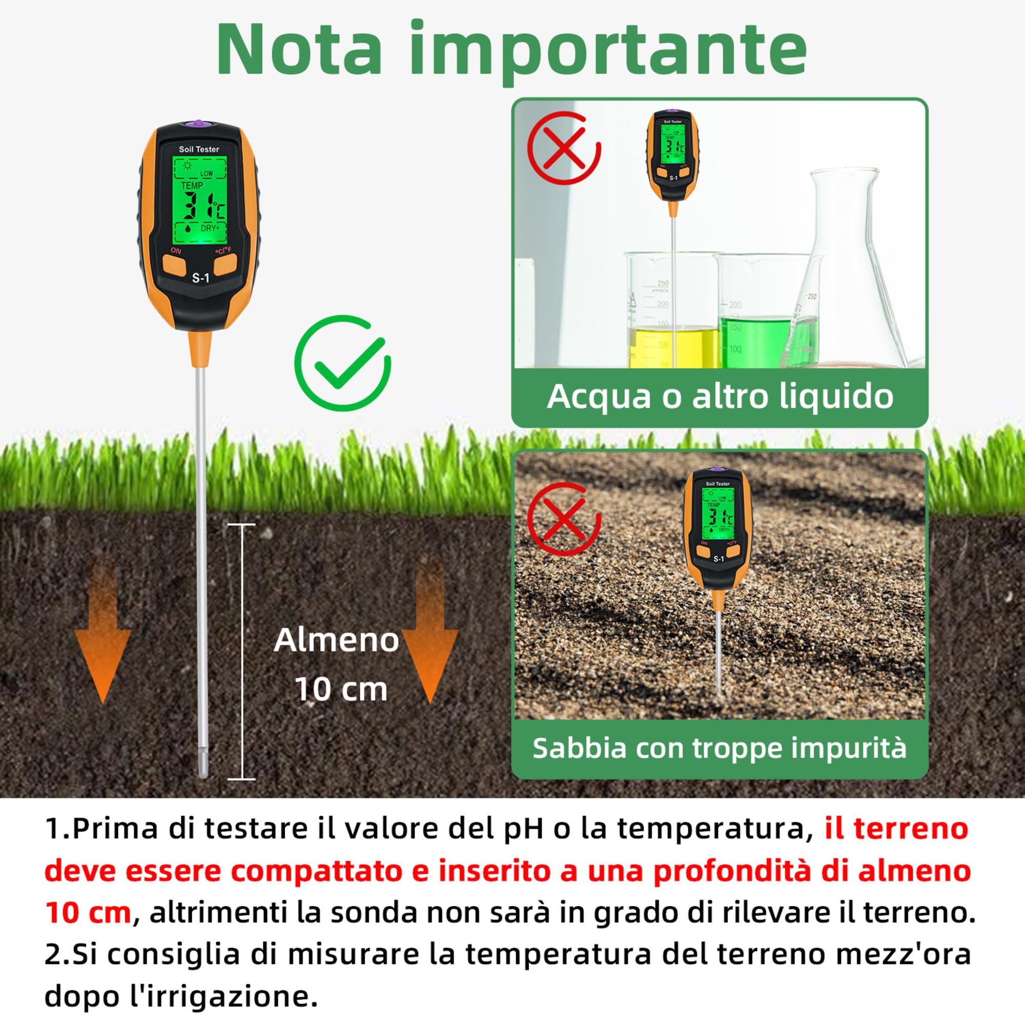 Mcbazel Misuratore del Suolo Digitale 4 in 1 per Piante, Tester per Il Suolo con PH/Temperatura/umidità/Luce per Giardinaggio, Prato, Agricoltura e Piante da Esterno