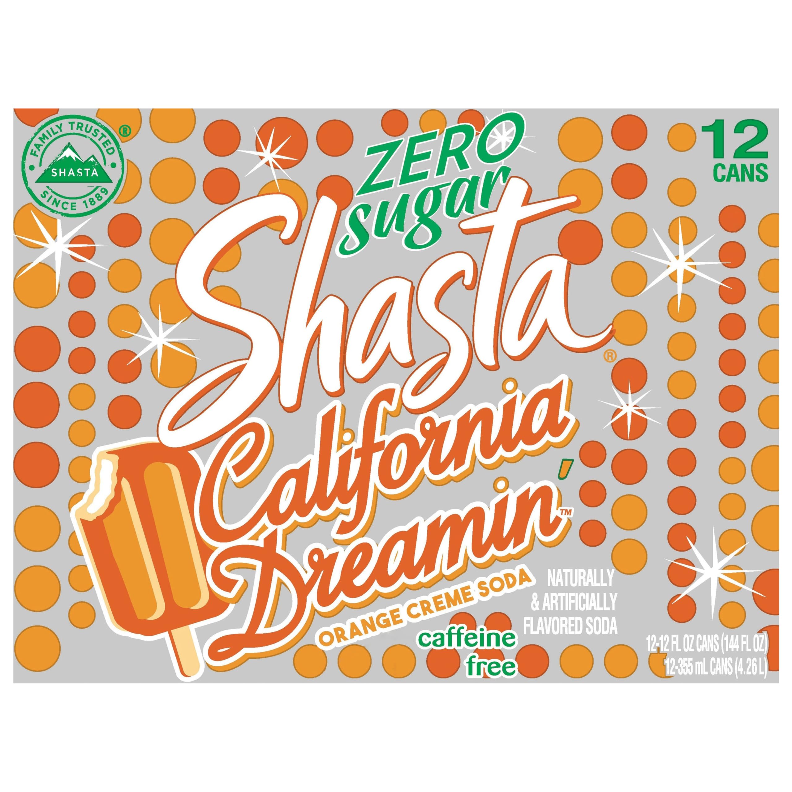 Shasta, Zero Sugar California Dreamin Orange Creme Soda, 144 Fl Oz