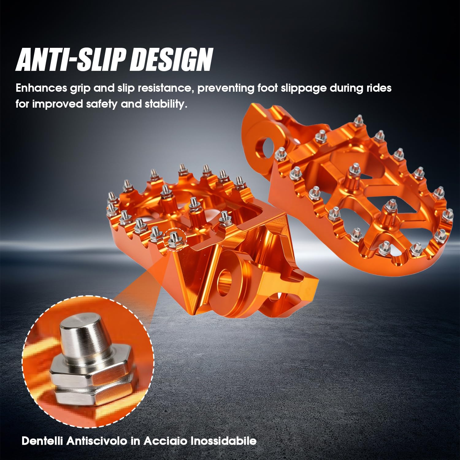 SCAR Pedane Maggiorate Ergal Compatibile con KTM EXC EXCF 250 300 350 450 500 17-22 SX SXF 125 150 16-22 - Arancione