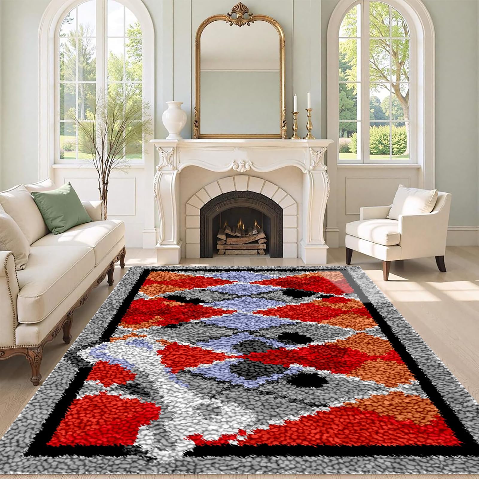 QUIYAEZY Large Latch Hook Kits for Adults, Latch Hook Rug Kits 61x87 cm Tapestry Kits Rug for Beginners, Pre-Printed Pattern Embroidery Carpet Home Decoration, Rug Making Kit for Beginners