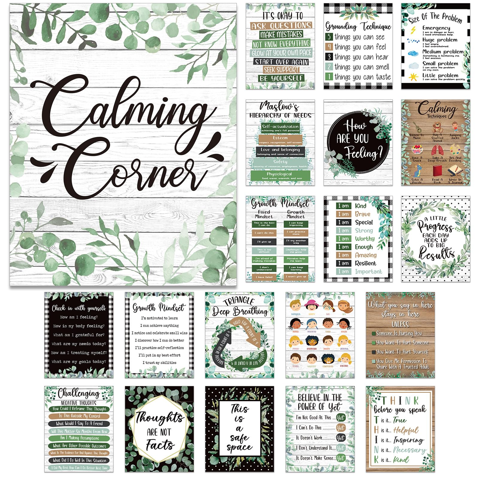 Harloon 20 Pcs Calming Corner Classroom Posters Mental Health Posters Therapy Office Feelings Chart Home Preschool Elementary Classroom Educational