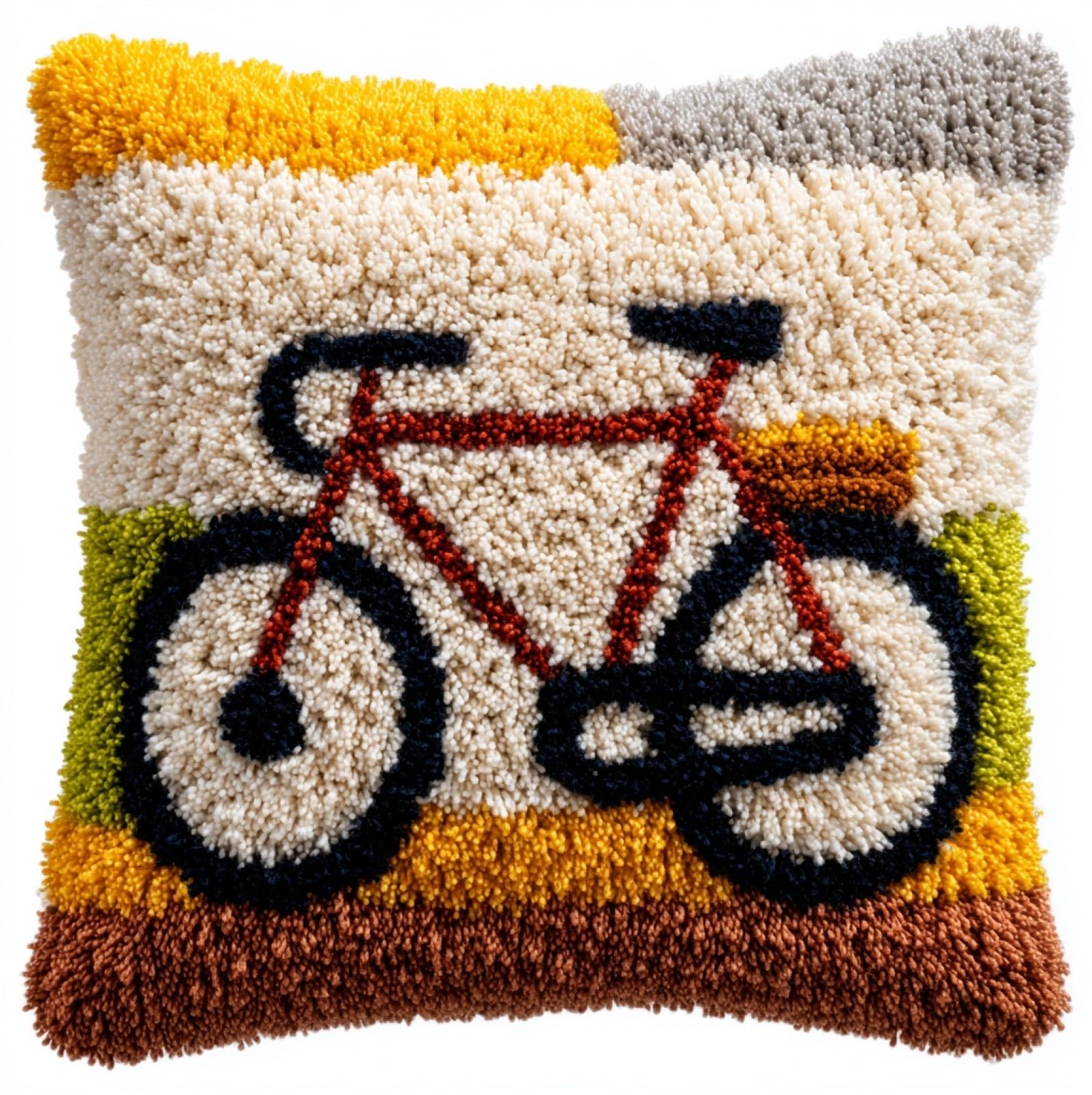 AxiangziK Latch Hook Pillow Making Kit 43x43cm,Cartoon Bicycle Complete Set with Hook Tool & Instructions - Sofa Cushion Cover DIY Craft for Adults