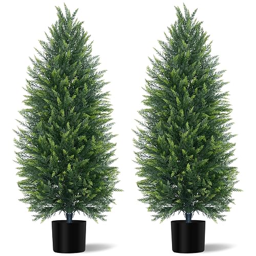 Grooy 4FT Artificial Cedar Topiary Tree with Pot | Set