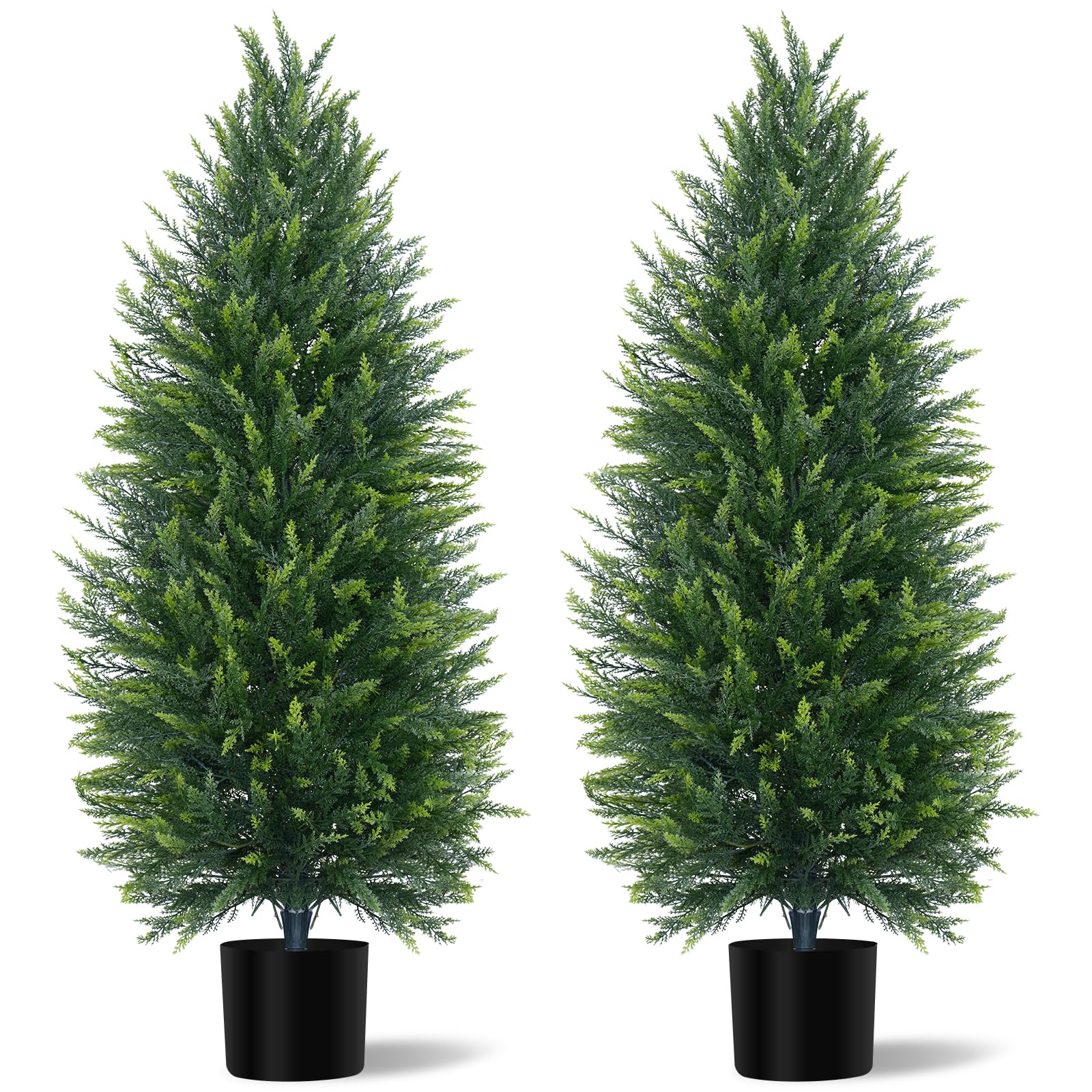 Grooy Lot de 2 arbres topiaires artificiels en cèdre de 1,2 m, lot de 2 plantes artificielles à feuilles persistantes en pot pour intérieur et extérieur, décoration d'intérieur, jardin, porche