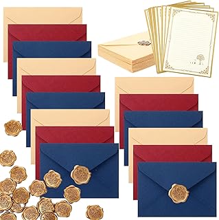 30 Sets Invitation Envelopes Sets 6.3 x 4.4 Inches Envelopes with A5 Writing Paper and Antique Gold Wax Seal Stickers and Paint Coloring Pen for Office, Wedding Invitations