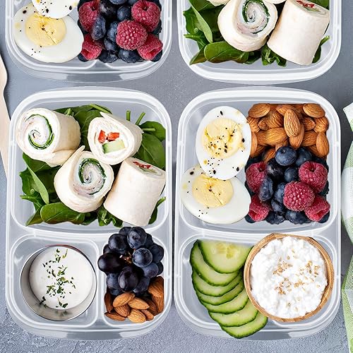 Miniatura 4 de Tanlade 4 piezas Bento Snack Box con 12 piezas de silicona para cupcakes forros para almuerzo, contenedores reutilizables de 3 compartimentos,