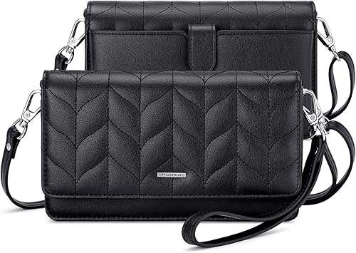 nuoku Bolso bandolera pequeño para mujer, con ranuras para tarjetas RFID, 2 correas (máximo 6.5 pulgadas)