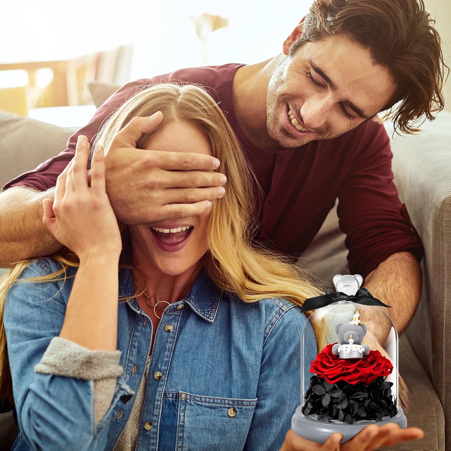 JoyFlower Preserved Flower Birthday Gift for Women, Red Preserved Rose Bear in Glass Birthday Gifts for Girlfriend, Eternal Flower Teddy Bear Gifts for Wife Mom Her Grandma Daughter Sister on Birthday - Image 2