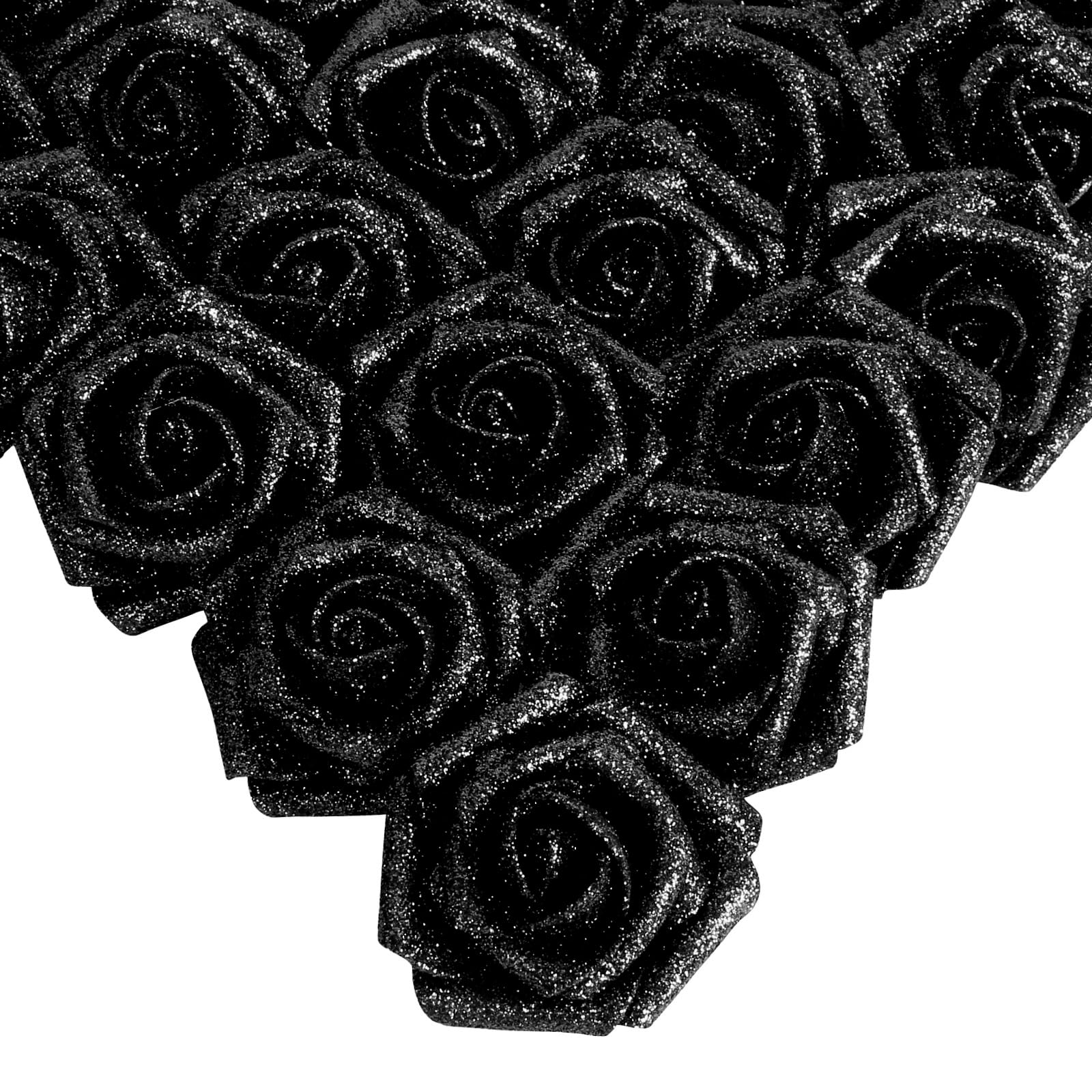 ipopu black glitter roses, 25pcs foam glitter roses glitter flowers foam rose with stem for diy wedding bridal bouquet home party decoration(black)