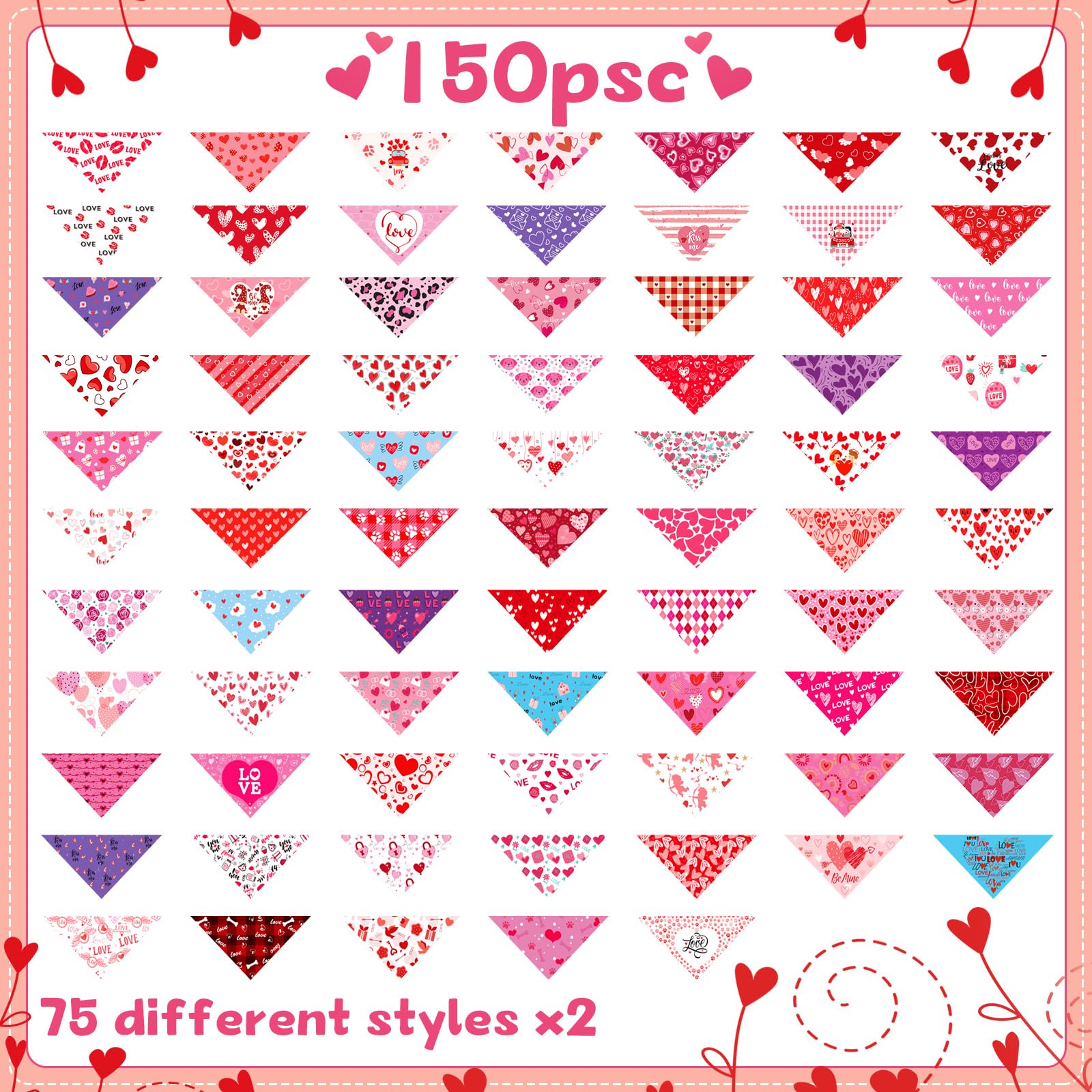 Abbylike Lot de 150 Bandanas triangulaires lavables en Forme de cœur pour Chien de Petite, Moyenne et Grande Taille