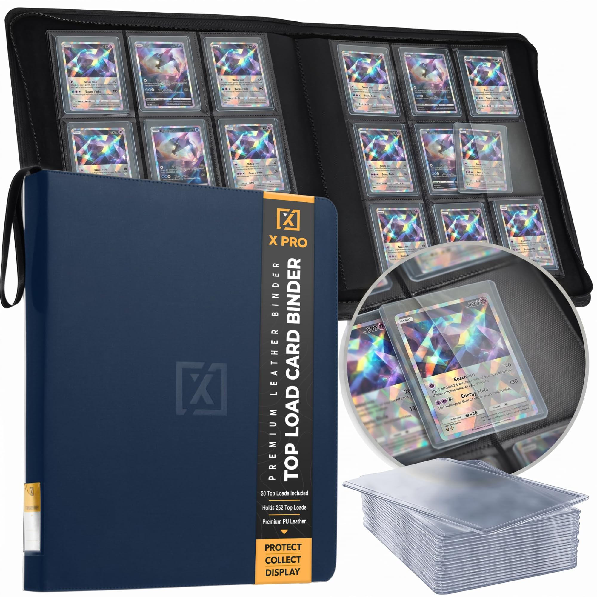 X PRO Toploader Binder | Holds 252 Toploaders | 20 Toploaders INCLUDED | 9-Pocket Top Loader Binder | Ringless Double-Sided Pockets | Top loader Binders for TCG, Sports | Premium Top Loader Storage