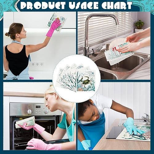 Miniatura 5 de Cunhill 6 paños de cocina suecos, paños de cocina reutilizables, esponja, paños de limpieza, toallitas absorbentes, paños de cocina de secado