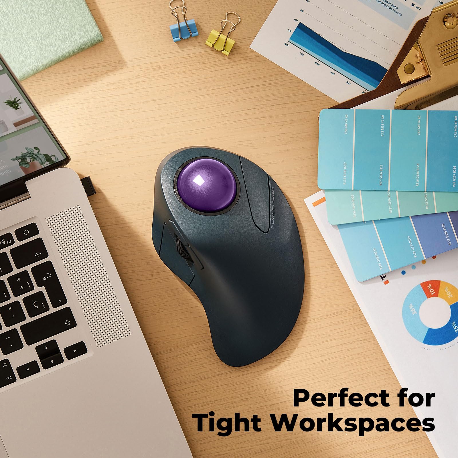 Mouse trackball wireless per mani grandi, facile controllo delle dita indice, design ergonomico, ricaricabile, tracciamento preciso e fluido, connessione a 3 dispositivi (Bluetooth o USB), compatibile