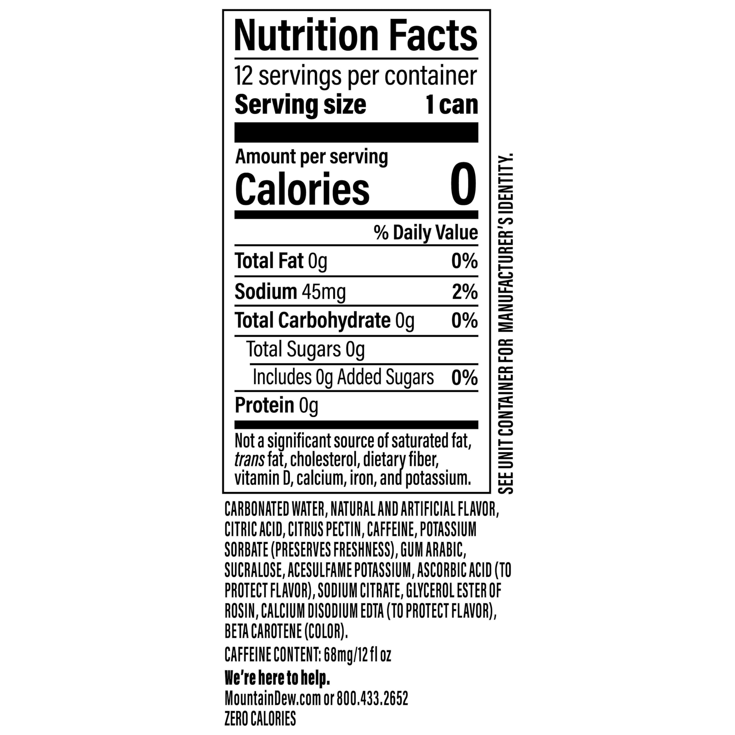 Mountain Dew Zero Sugar Soda Pop, Dirty Mountain Dew, Cream Soda Dew, 12 fl oz Cans, (12 Pack), Zero Calories, Zero Sugar