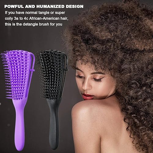 Miniatura 7 de 2 cepillos de desenredo para cabello afroamericano africano, textura de 3a a 4c, pelo ondulado, rizado, espiralado, húmedo, seco, graso, grueso,