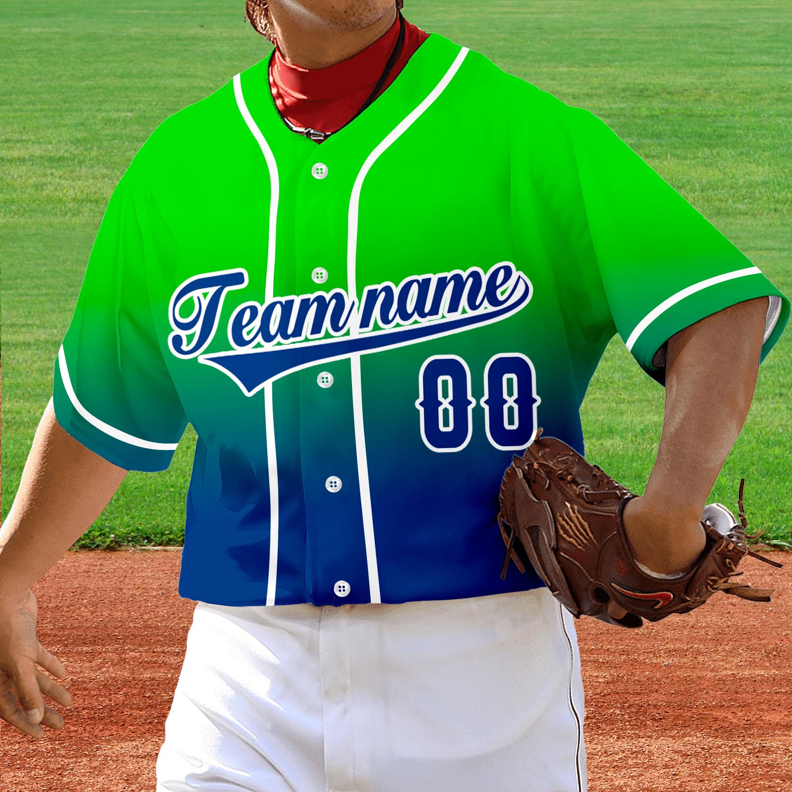Custom Baseball Jersey Men - Button Down Personalized Team Name Number Gradient Baseball Shirts Sports Uniform for Men Women (US, Alpha, One Size, Regular, Regular, Gradient-30)
